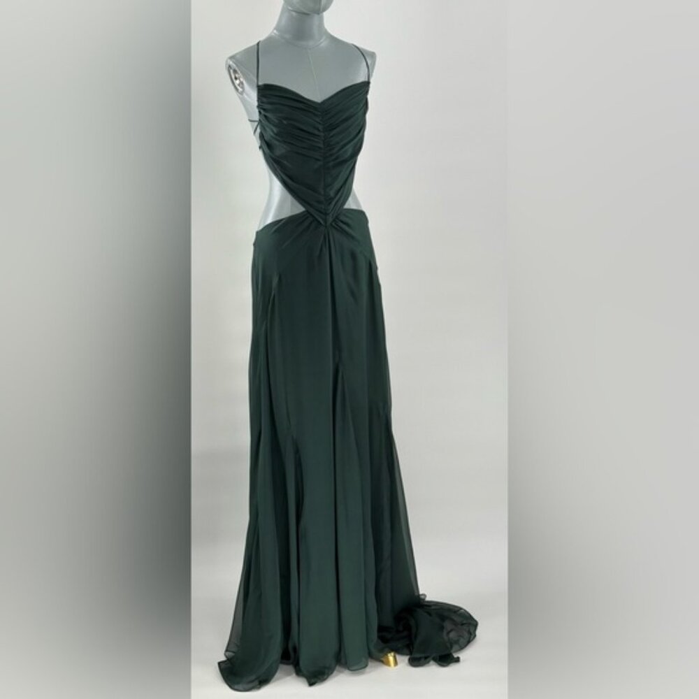 🆕 CULT GAIA 🧿 NWOT Aphea Silk Cut Out Backless Dress, Forest Green - Sz US 8 - Picture 11 of 15